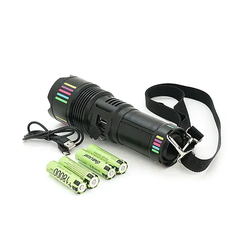 Ліхтар пошуковий BP-505 LED PM60, 4 режими, індикація заряду, живлення від 4*18650, IP65, USB кабель, 260х140х85мм, 1,140кг, Black, BOX - фото 3