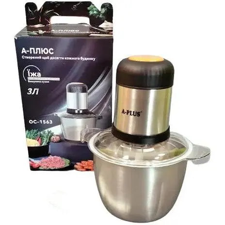 Подрібнювач - чоппер електричний A-Plus з металевою чашею OC-1563 600 Вт 3 л - фото 1