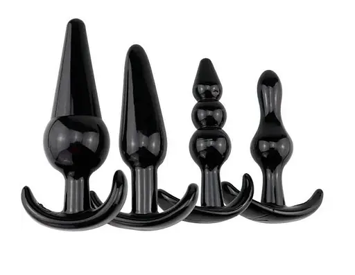 Набор анальных пробок SilkyFlex 4 шт. Черный - фото 1