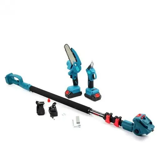 Многофункциональный набор 3 в 1 беспроводная цепная пила секатор и высоторез с удлинителем 2 м 2 аккумуляторы 36 Вт Синий - фото 2