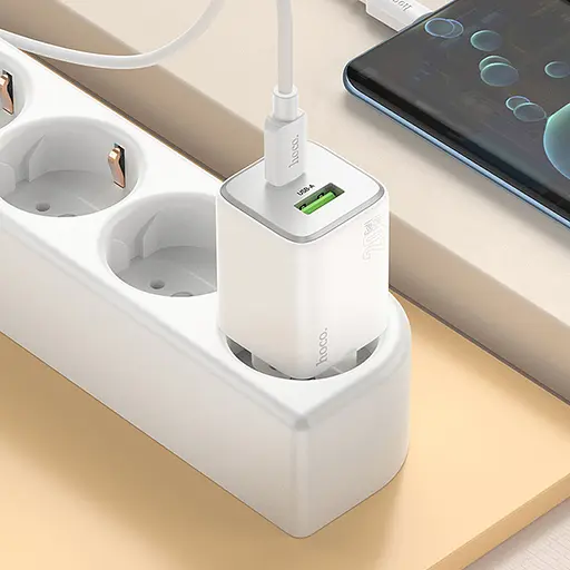 МЗП Hoco N41 Almighty PD20W+QC3.0 (1USB-A/1C) + кабель Type-C to Type-C White - фото 4