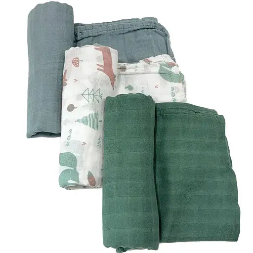 Набор органических пеленок Lovely Svi 3 шт – мягкие, дышащие, размер ХL-110 x 115 см. Лесные звери (110125)