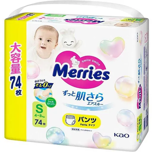 Підгузки-трусики Merries дихаючі S 4-8 кг 74 шт.