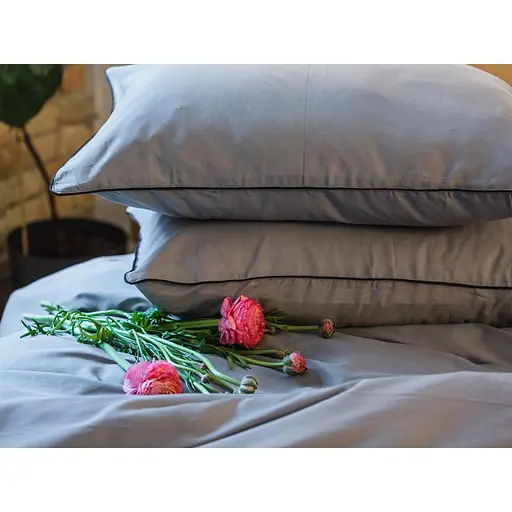 Комплект постільної білизни Ecotton Premium Natural Grey євро сатин вишивка з кантом сірий (25091) - фото 6