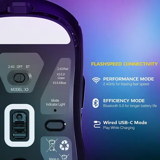 Мышка игровая беспроводная Attack Shark X3 PixArt PAW3395 26000DPI Black - фото 4