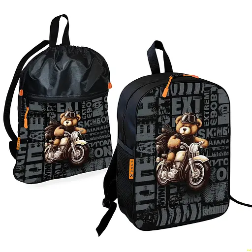 Шкільний рюкзак дитячий Ведмедик Тедді + Сумка для взуття спортивної форми рюкзак-мішок для хлопчика (01776)