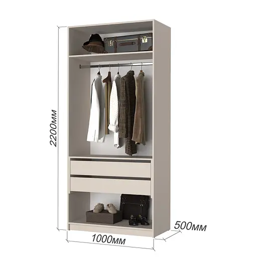 Шкаф 2-дверный с антресолью MebelStar Оскар ДСП BL-B, блок ящиков 100x52x260 см Бетон (MBS-4851) - фото 3