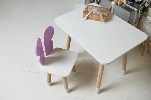 Дитячий прямокутний столик (Білий) та стільчик Метелик (Фіолетовий) - фото 2