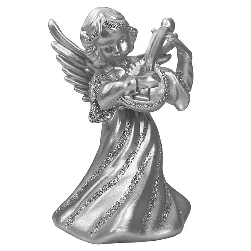 Новорічна підвіска MIS LT Янгол з бандурою великий 6х4,5х10 см срібний - фото 1
