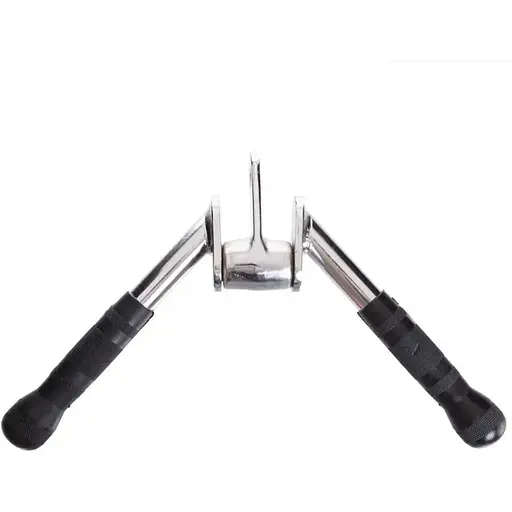 Ручка для верхньої тяги York Fitness V-подібна на трицепс з обертовим підвісом та гумовими рукоятками, хром - фото 3