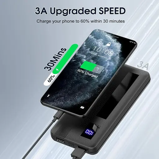 Зовнішній акумулятор Dbasne Power Bank ємністю 10000 мАг, 15 Вт з USB-входом - фото 3