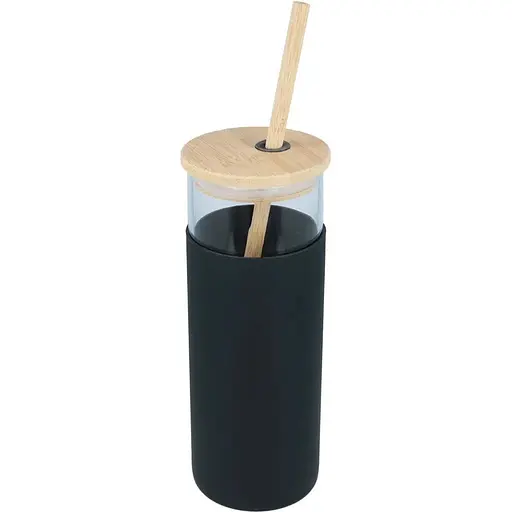 Скляна пляшка OldBro Tumbler з бамбуковою трубочкою Black 550 мл