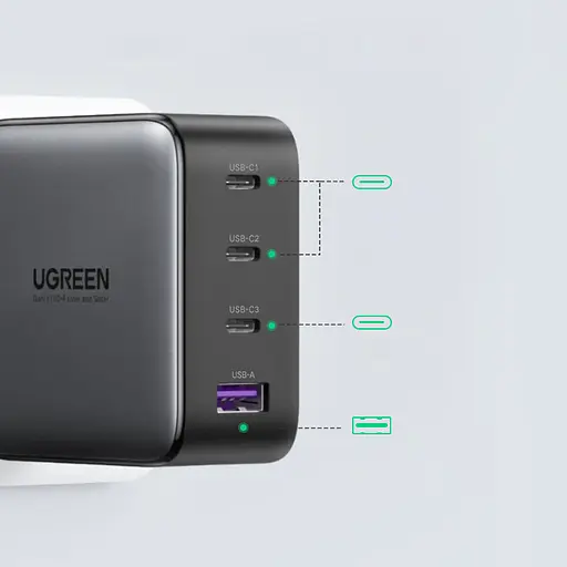 Зарядний пристрій 4xUSB 100W 3xUSB-C+USB-A Gan Tech Fast GAN Charger чорний CD226 Ugreen - фото 3