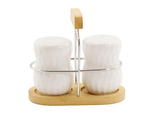 Набор для специй на деревянной фарфоровой подставке Grazie солонка и перечница белый (PJ03807)