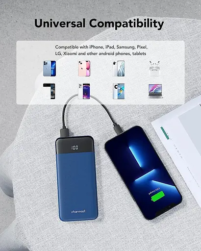 Акумулятор Charmast 10400mAh Power Bank USB C зі світлодіодним дисплеєм Тип C - фото 2