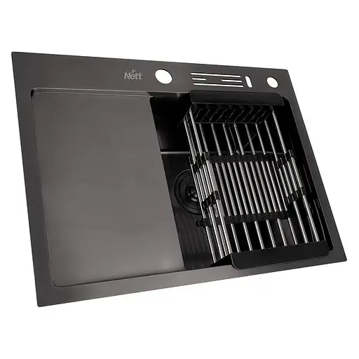 Кухонная мойка черная накладная с левым крылом 1.5 мм Nett NB-6045(L), Черный - фото 2