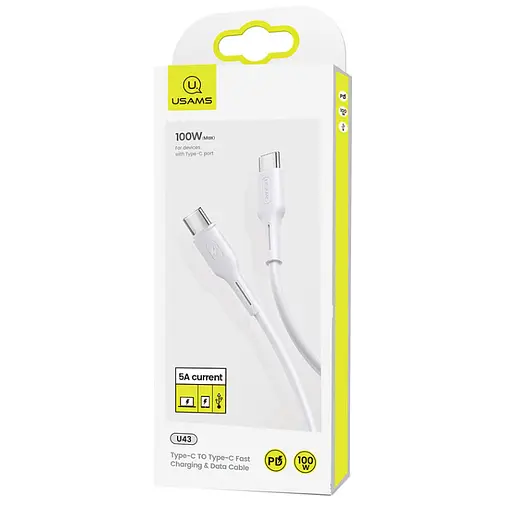Дата кабель USAMS US-SJ459 U43 Type-C to Type-C 100W PD (1.2m) Білий - фото 6