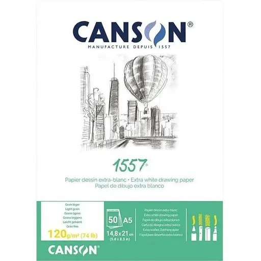 Склейка для эскизов Canson 1557 120г/м2 50л белый цвет - фото 1