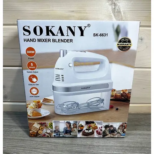 Ручной электрический миксер Sokany SK-6631 с насадками для замешивания крутого теста 5 режимов 300 Вт - фото 10