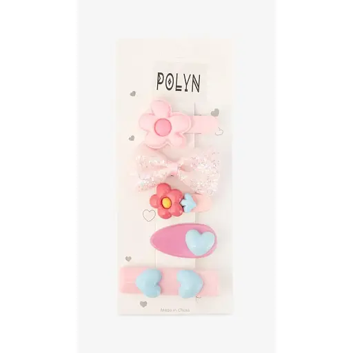 Заколки для девочки Polin 5 шт 4048A-15 Розово-голубой - фото 1