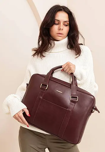 Шкіряна сумка для ноутбука і документів бордова - фото 2