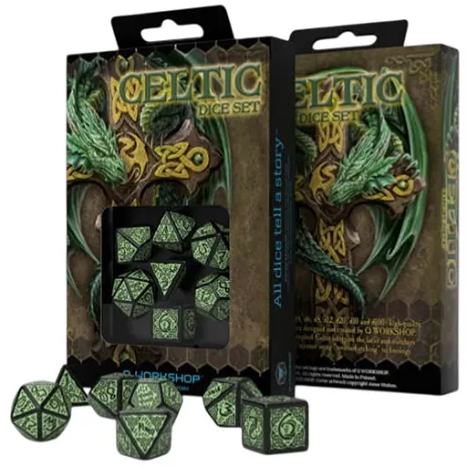 Набор кубиков Celtic 3D Revised Black & green Dice Set , 7 шт. (SCER21) - фото 1
