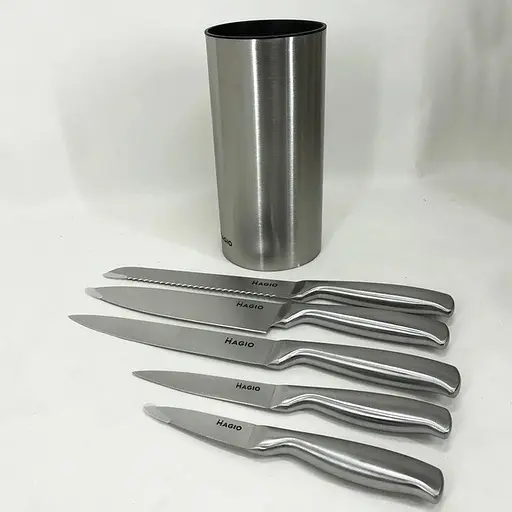 Универсальный набор 5 кухонных ножей с подставкой из ножей нержавеющей стали для кухни Magio MG-1093 Серый - фото 2