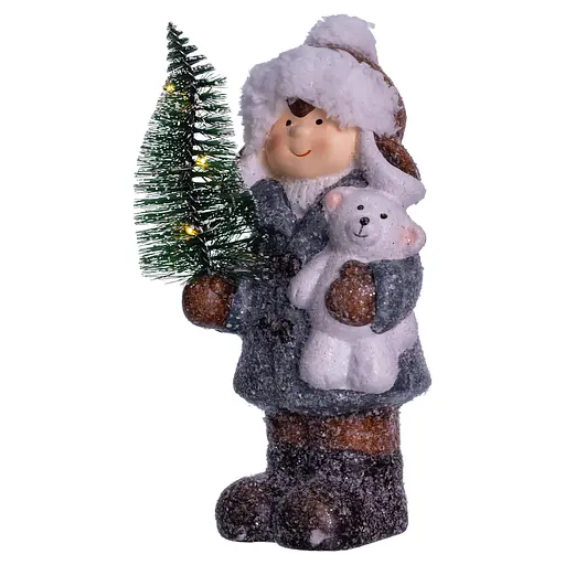 Новорічна фігурка з підсвіткою Дівчинка з ялинкою з порцеляни 10×9×18 (см) новорічний декор Yiwu CR-5-16 - фото 4