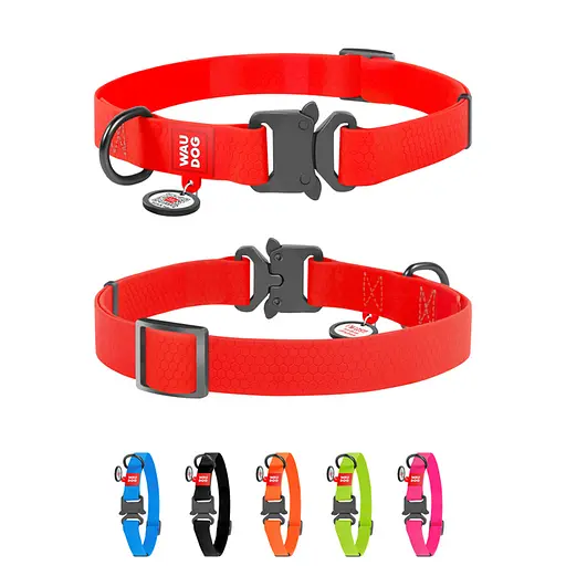 Нашийник для собак водостійкий Waudog Waterproof з QR-паспортом металічна пряжка-фастекс Ш 25 мм Д 38-58 см червоний - фото 2
