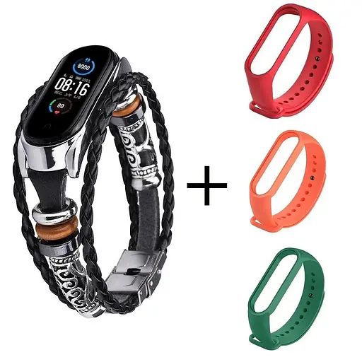 Ремешок винтажный Carprie для фитнес-браслета Xiaomi Mi Band 5 и 6 Type BS9 + 3 цветных ремешка