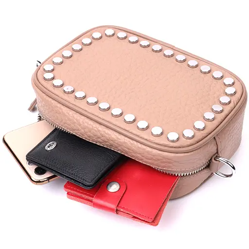 Женская кожаная сумка Vintage декорированная металлическими кнопками 20х14х6.5 см sum0029065 - фото 7