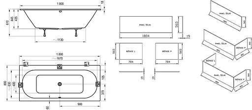 Ванна акриловая Ravak Cty Slm 180x80 C921300000 Белый - фото 8