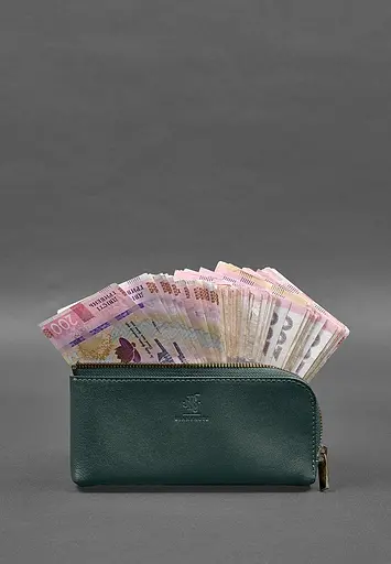 Кожаный портмоне-купюрник на молнии 14.0 зеленый - фото 3