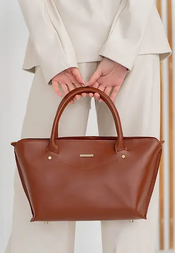 Жіноча шкіряна сумка Midi світло-коричнева - фото 9