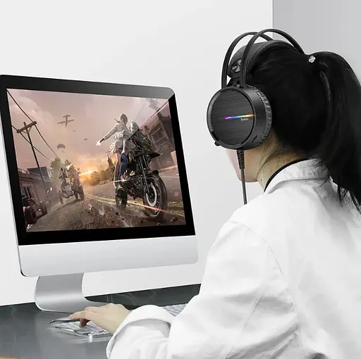 Дротові ігрові навушники Hoco W100 touring gaming з мікрофоном Чорні - фото 8