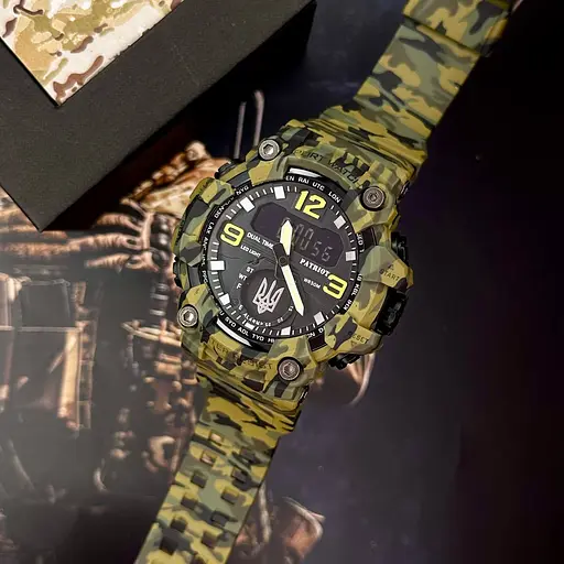 Наручний годинник чоловічий 003CMGRUASI Тризуб срібло Зелений камуфляж + Коробка. Patriot acs0031059 - фото 2