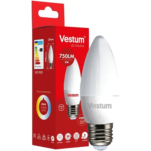 Світлодіодна лампа Vestum C37 8W 4100K 220V E27 1-VS-1309