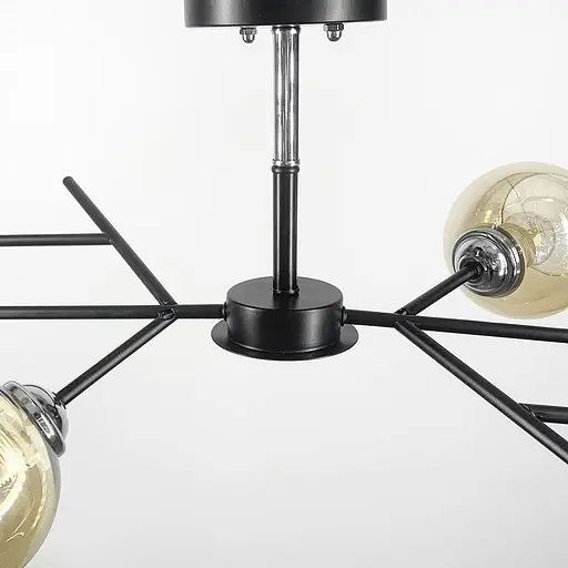 Люстра на 4 янтарних плафони в чорному корпусі 75х22 см | Арт. 088N/4 BK+CH+AM | Line F - фото 2