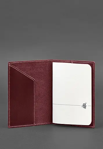 Кожаная обложка для паспорта с украинским гербом бордовая - фото 3