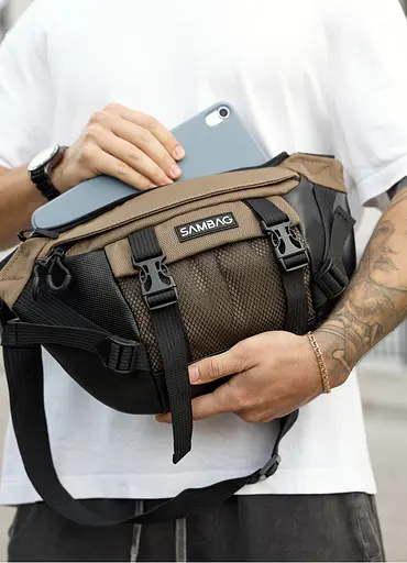 Большая мужская сумка бананка Sambag DynamicDart орех 38 × 21 × 7 см (80411119m) - фото 5