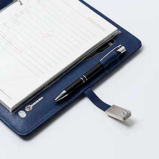 Шкіряний синій бізнес щоденник-органайзер з бездротовою зарядкою з вбудованим Powerbank і флешкою з ручкою в коробці із якісного картону - фото 7