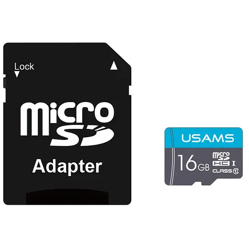 Карта памяти Usams US-ZB117 (TF High Speed ​​Card) microSDHC Class 10, 16GB с адаптером Blue