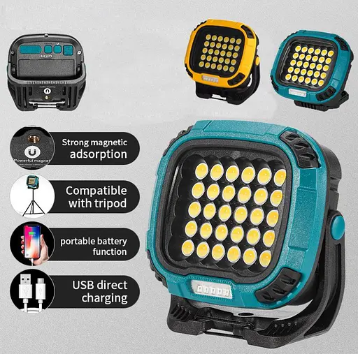 Кемпинговый фонарь W893-1 30COB White+Yellow + 5SMD Red Power Bank 2×18650 Type-C магнит и крючок Синий - фото 6