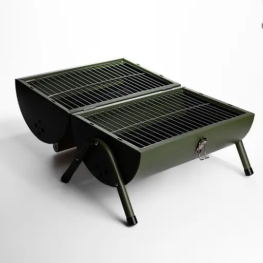 Вугільний гриль двосторонній портативний з решіткою Yiwu 38x25x35 см зелений універсальний для пікніка похідний розкладний BQ-2 - фото 2