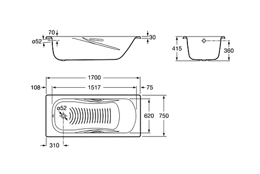 Ванна стальная Roca Prncess 170x75 A220270001 + Сифон Vega Smplex 311537 Белый - фото 2