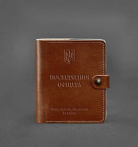 Кожаная обложка-портмоне для удостоверения офицера 11.0 светло-коричневая - фото 1