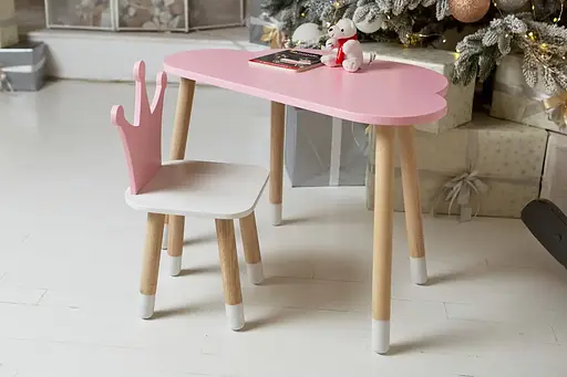 Детский комплект столик Облачко (Розовый) и стульчик Корона (Розовый с белым) - фото 7