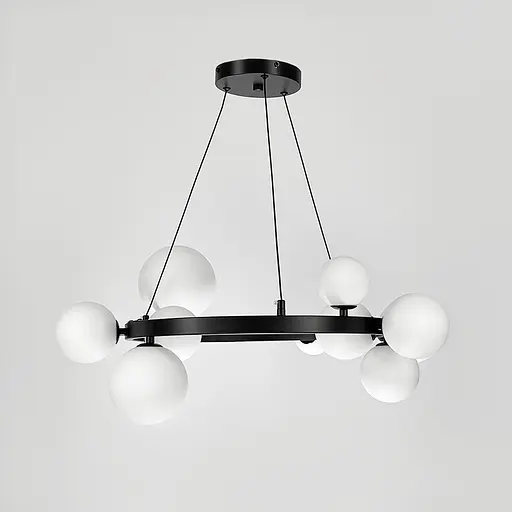 Кольцевая люстра с 10 белыми плафонами в черном корпусе Ø 70 см | Ст. AT32/10R BK+WT | Line F - фото 1