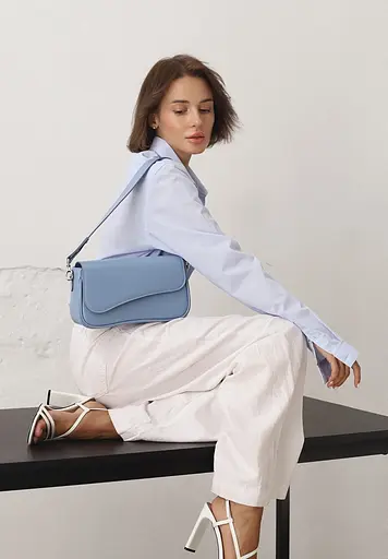 Жіноча шкіряна сумка Nona блакитний краст - фото 5