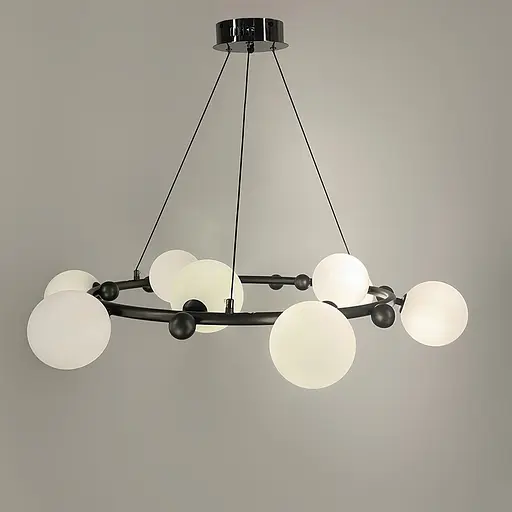 Кольцевая люстра с 9 белыми плафонами Ø 85 см | Ст. MJ 295/9 BK+WT | Line F - фото 3